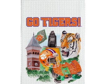 Clemson University Tea Towel - CLEMSON Tea Towel - Clemson Tigers Watercolor Tea Towel