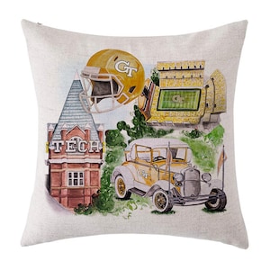 Georgia Tech Pillow - Georgia Tech Watercolor Printed Pillow - GT Watercolor Collage Pillow