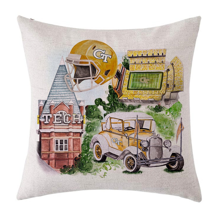 Georgia Tech Pillow - Georgia Tech Watercolor Printed Pillow - GT Watercolor Collage Pillow