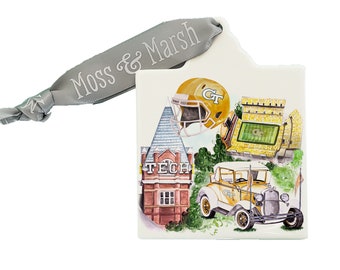 Georgia Tech Watercolor Collage Christmas Ornament -GT Christmas Ornament