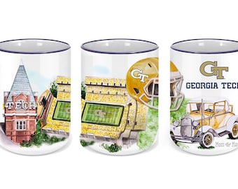 Georgia Tech Coffee Tea Mug - Georgia Tech Watercolor Collage Mug - GT Mug