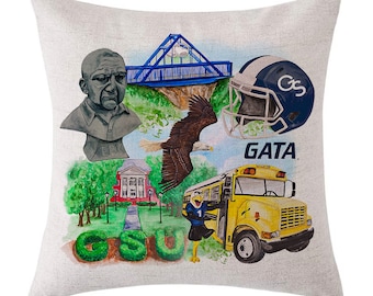 Cuscino della Georgia Southern University - Cuscino con collage di acquerelli della GSU - Cuscino della GSU