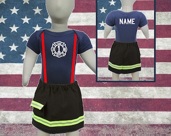 Firefighter Personalized BLACK 2-Piece Baby Birthday Outfit with Black Skirt