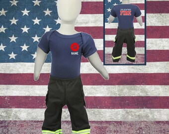 Firefighter Personalized BLACK 2-Piece Baby Red Maltese Cross Outfit