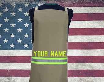 Firefighter Personalized TAN Cooking Grilling Apron with Reflective