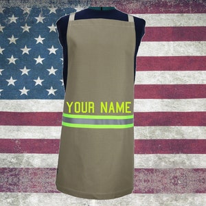 Firefighter Personalized TAN Cooking Grilling Apron with Reflective