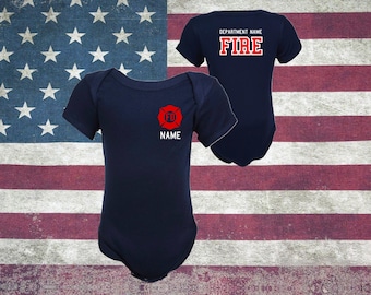 Firefighter Personalized Baby Navy Bodysuit with RED Maltese Cross