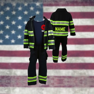 Firefighter Personalized Toddler 3PC BLACK Outfit Costume with RED Maltese Cross