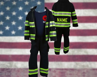 Firefighter Personalized Toddler 3PC BLACK Outfit Costume with RED Maltese Cross