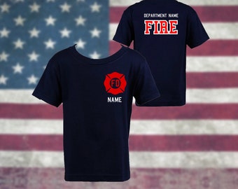 Firefighter Personalized Navy Toddler RED Maltese Cross T-Shirt