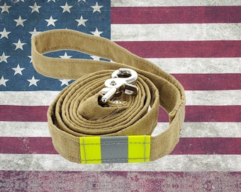 Firefighter Personalized TAN Dog Leash made with Real Turn-out Material