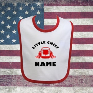 Firefighter Personalized Baby Bib Little Chief with Fire Helmet