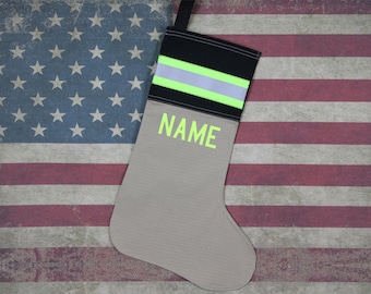 Firefighter Personalized TAN/BLACK Fire Station Holiday Christmas Gift Stocking