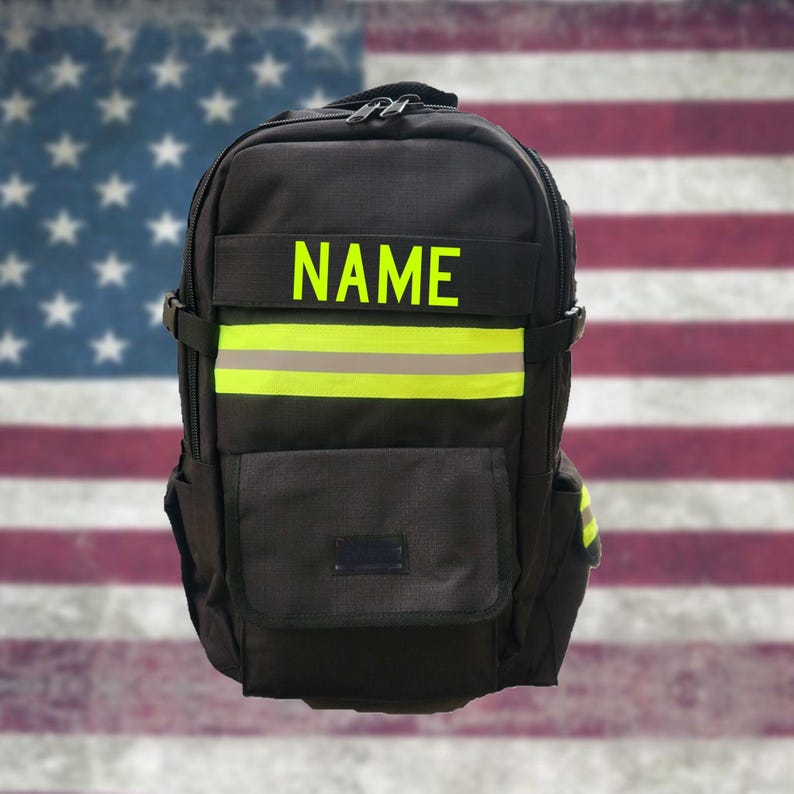 Mochila de viaje para portátil personalizada de bombero, impermeable, 600D, para uso diario Black