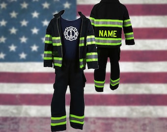 Firefighter Personalized BLACK 3PC Toddler BIRTHDAY Outfit
