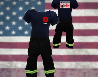 Firefighter Personalized BLACK 2PC Baby RED Maltese Cross Outfit