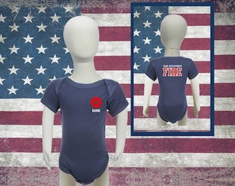 Firefighter Personalized Baby Navy Bodysuit with RED Maltese Cross