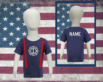 Firefighter Personalized Toddler Navy TShirt with BIRTHDAY Maltese Cross