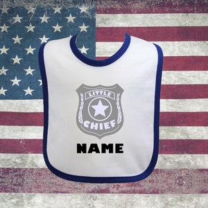 Police Officer Personalized Baby Bib Little Chief with Badge