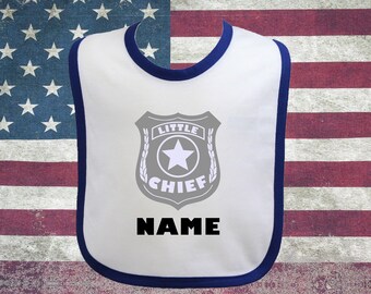 Police Officer Personalized Baby Bib Little Chief with Badge