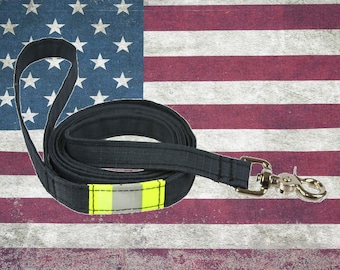 Firefighter Personalized Dog Leash made with Real BLACK Turn-out Material