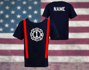 Firefighter Personalized Toddler Navy T-Shirt with BIRTHDAY Maltese Cross