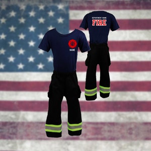 Firefighter Personalized BLACK 2PC Toddler RED Maltese Cross Outfit