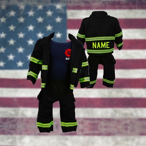 Firefighter Personalized Baby 3PC BLACK Outfit Costume with RED Maltese Cross