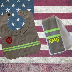 Firefighter Personalized TAN Bib & Burp Rag Set