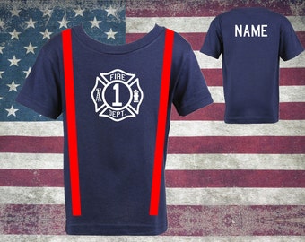 Firefighter Personalized Toddler Navy TShirt with BIRTHDAY Maltese Cross