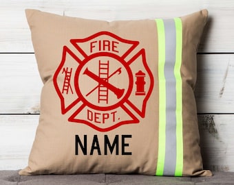 Firefighter Personalized Maltese Cross TAN Throw Pillow Home Decor