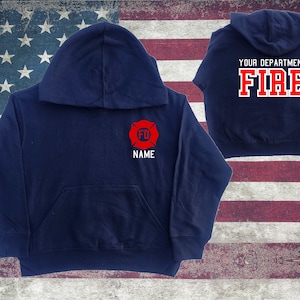 Firefighter Personalized Navy Youth Maltese Cross Hoodie