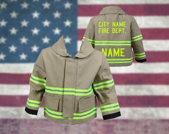 Firefighter Personalized TAN Baby Jacket Costume with Name and Fire Department