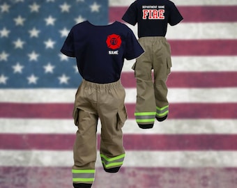 Firefighter Personalized TAN 2PC Toddler RED Maltese Cross Outfit