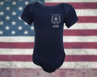 Police Personalized Navy Baby Bodysuit with Police Badge and Name