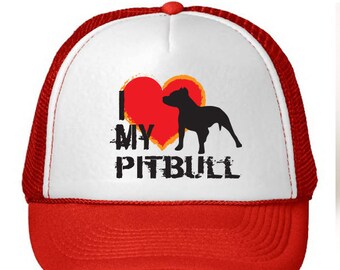 I Love My Pitbull Dog Trucker Hat