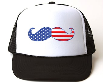 American Flag Moustache  Trucker Hat