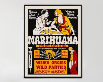 Weird Orgies, Vintage Marijuana Movie Poster 1930's, Retro, Marihuana Wild Parties, Reefer Madness