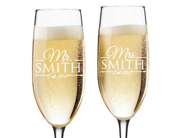 engraved champagne flutes etsy