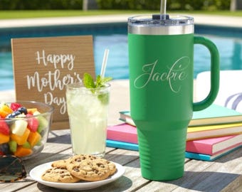 Personalized 40 oz Mothers Day Tumbler, Insulated 40 oz Tumbler with Handle and Lid - Custom Name Cup, Mother’s Day Gift, Birthday Gift