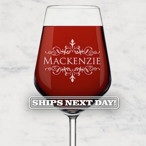 Personalized Contemporary Wine Glass | Custom Engraved Modern Stemware Glassware | Gift for Couples, Bridesmaids, or Wine Lovers