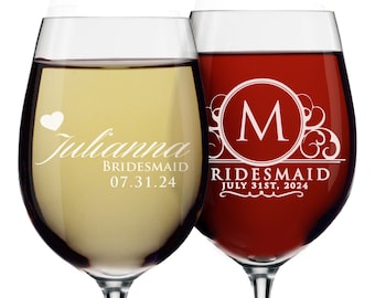 Bridesmaid Gift - Bridesmaid Wine Glasses - Personalized Wine Glass - Custom Wine Glasses Bridesmaid Wedding Party Wine Glasses