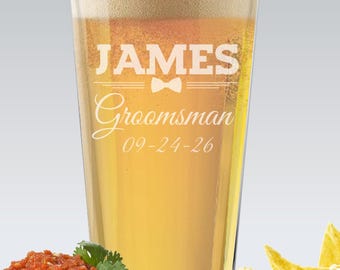 Groomsmen Pint Glass, Groomsman Gift, Groomsman Pint Glass, Groomsmen Beer Glass, Custom Beer Glass, Groomsmen Pint Beer Glass