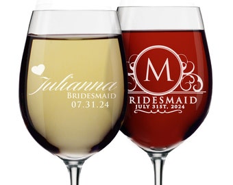 Personalized Wine Glasses - Etched Wine Glasses - Custom Wine Glasses - Bridesmaid Gift - Bridesmaid Wine Glasses - Maid of Honor Gift
