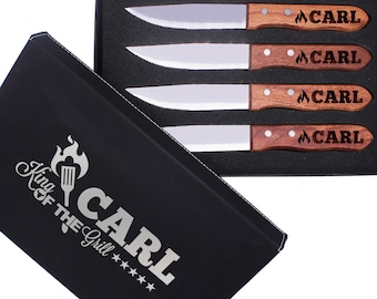 King of the Grill Gifts for Men - Steak Knive Box - Grilling Gifts for Dad - Grilling Gift Box for Him - Custom Steak Knives Set of 4, 6, 8