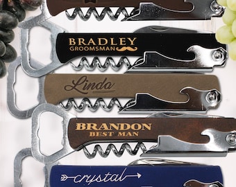 Groomsmen Bottle Opener - Custom Corkscrew - Engraved Wine Opener -  Wedding Party Gifts - Custom Bottle Opener - Bridesmaid Corkscrew