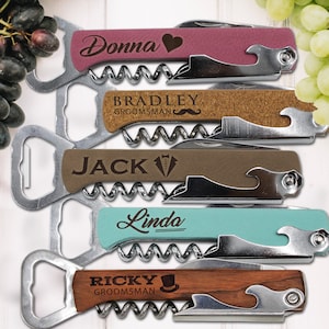 Bridesmaid Gift - Custom Corkscrew and Multi-Tool - Personalized Wine Opener -  Wedding Favors - Custom Bottle Opener - Groomsmen Gift