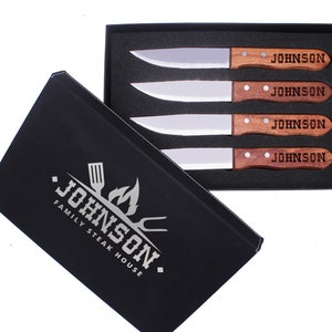 Custom Steak Knife Set of 4 - Engraved Steak Knives Set of 6 - Personalized Steak Knife Set of 8 with Gift Box - Grilling Accessories Gift