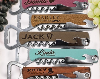 Groomsmen Gift - Engraved Corkscrew and Multi-Tool - Custom Wine Opener -  Wedding Party Favors - Engraved Bottle Opener - Bridesmaid Gift