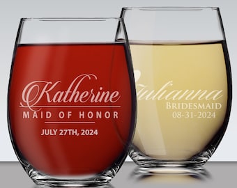 Bridesmaid Gift, Bridesmaid Stemless Wine Glasses, Personalized Wine Glass,  Custom Wine Glasses, Wine Glasses Personalized Stemless Glasses
